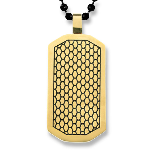 Men's Gold Plated Two-Tone Stainless Steel Honeycomb Texture Dog Tag Pendant Necklace - 24"