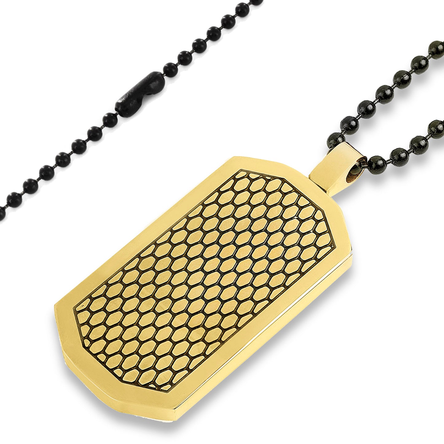 Men's Gold Plated Two-Tone Stainless Steel Honeycomb Texture Dog Tag Pendant Necklace - 24"