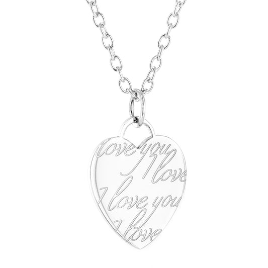 ELYA Women's 'I Love You' Engraved Heart Stainless Steel Pendant Necklace - 19"