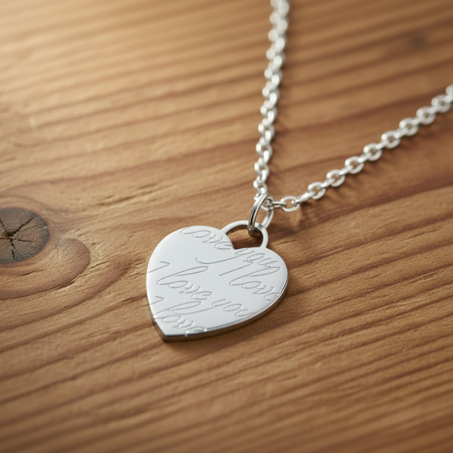 ELYA Women's 'I Love You' Engraved Heart Steel Necklace - 19"