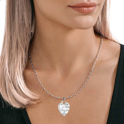 ELYA Women's 'I Love You' Engraved Heart Steel Necklace - 19"