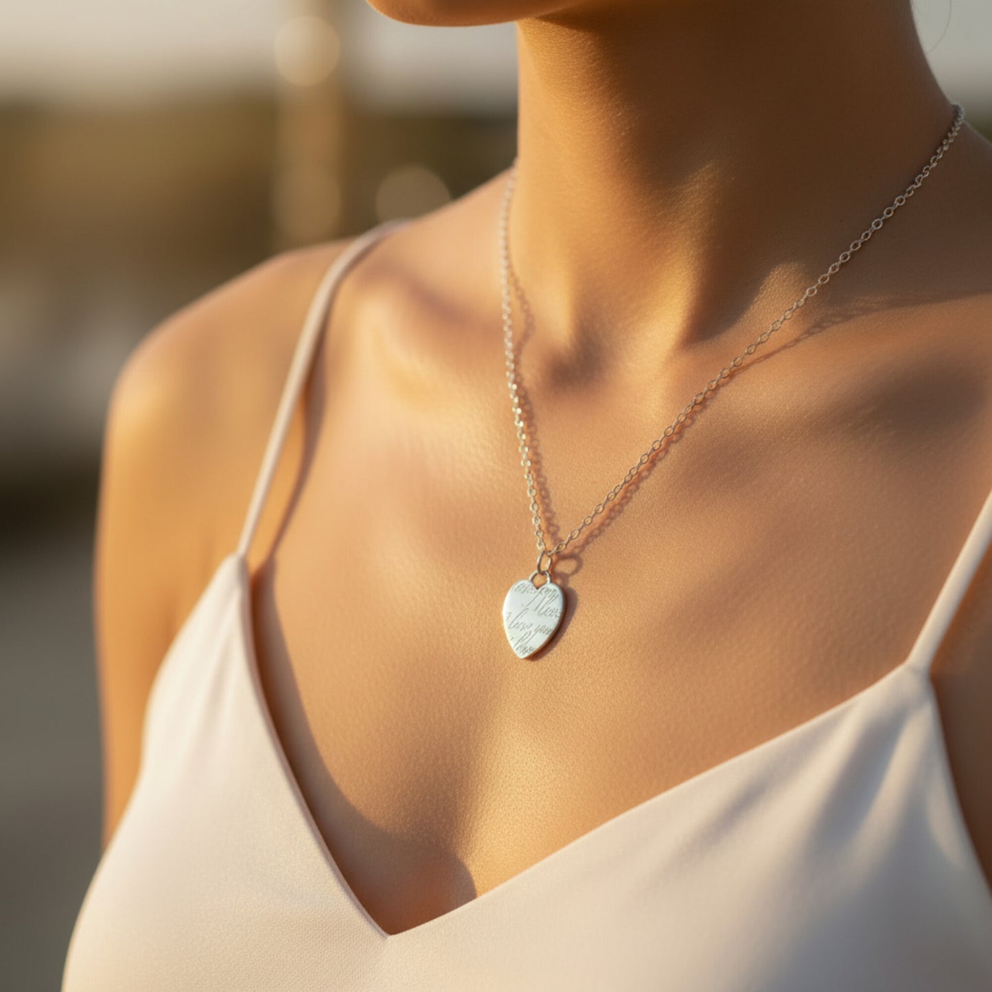 ELYA Women's 'I Love You' Engraved Heart Steel Necklace - 19"