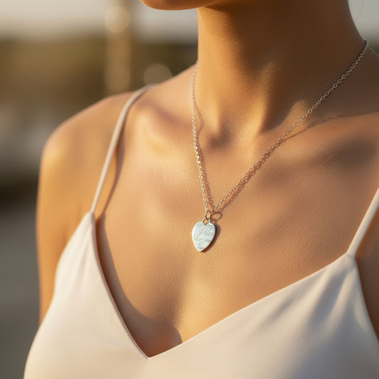 ELYA Women's 'I Love You' Engraved Heart Steel Necklace - 19"