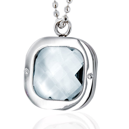 Polished Clear Crystal Pendant Stainless Steel Necklace - 24"