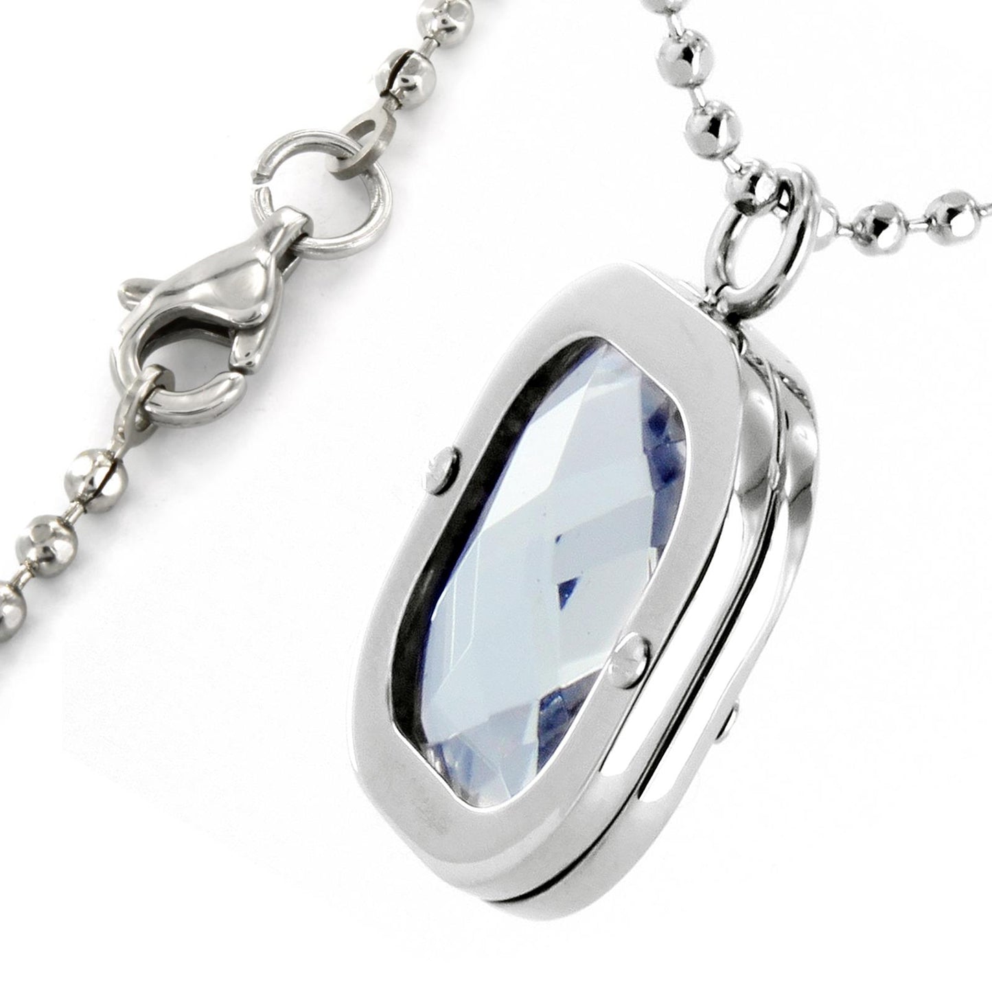 Polished Clear Crystal Pendant Stainless Steel Necklace - 24"