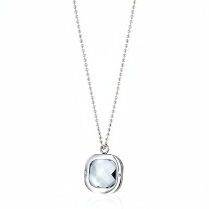Polished Clear Crystal Pendant Stainless Steel Necklace - 24"