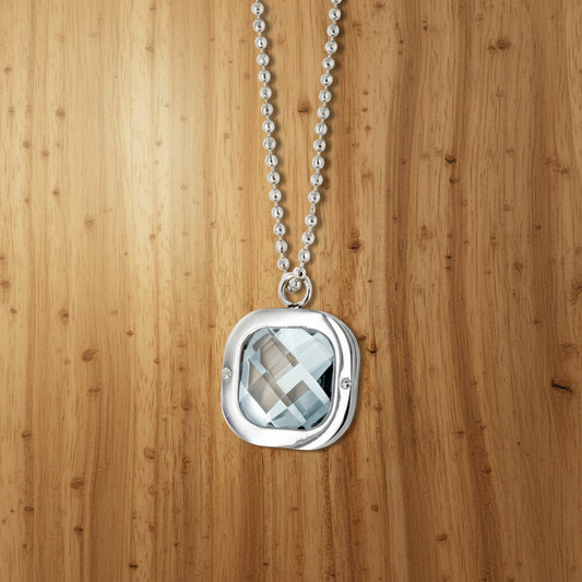 Polished Clear Crystal Pendant Stainless Steel Necklace - 24"