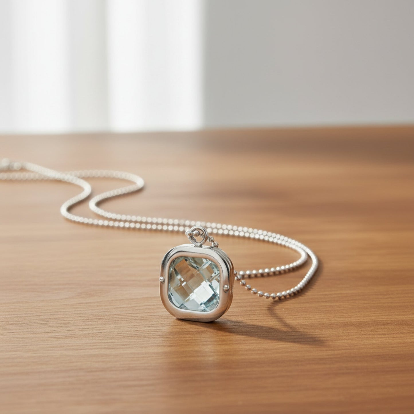Polished Clear Crystal Pendant Stainless Steel Necklace - 24"