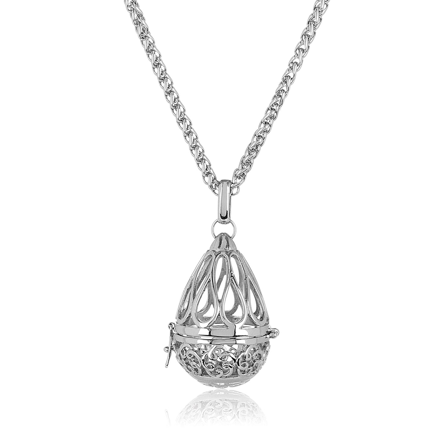 ELYA Women's High Polished Open Floral Teardrop Locket Stainless Steel Pendant