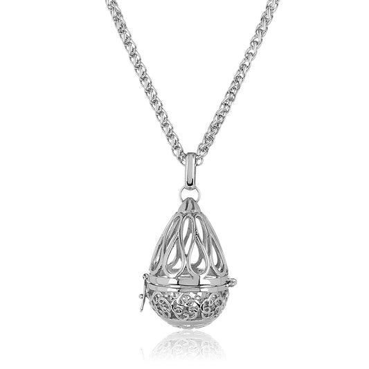 ELYA Women's High Polished Open Floral Teardrop Locket Stainless Steel Pendant