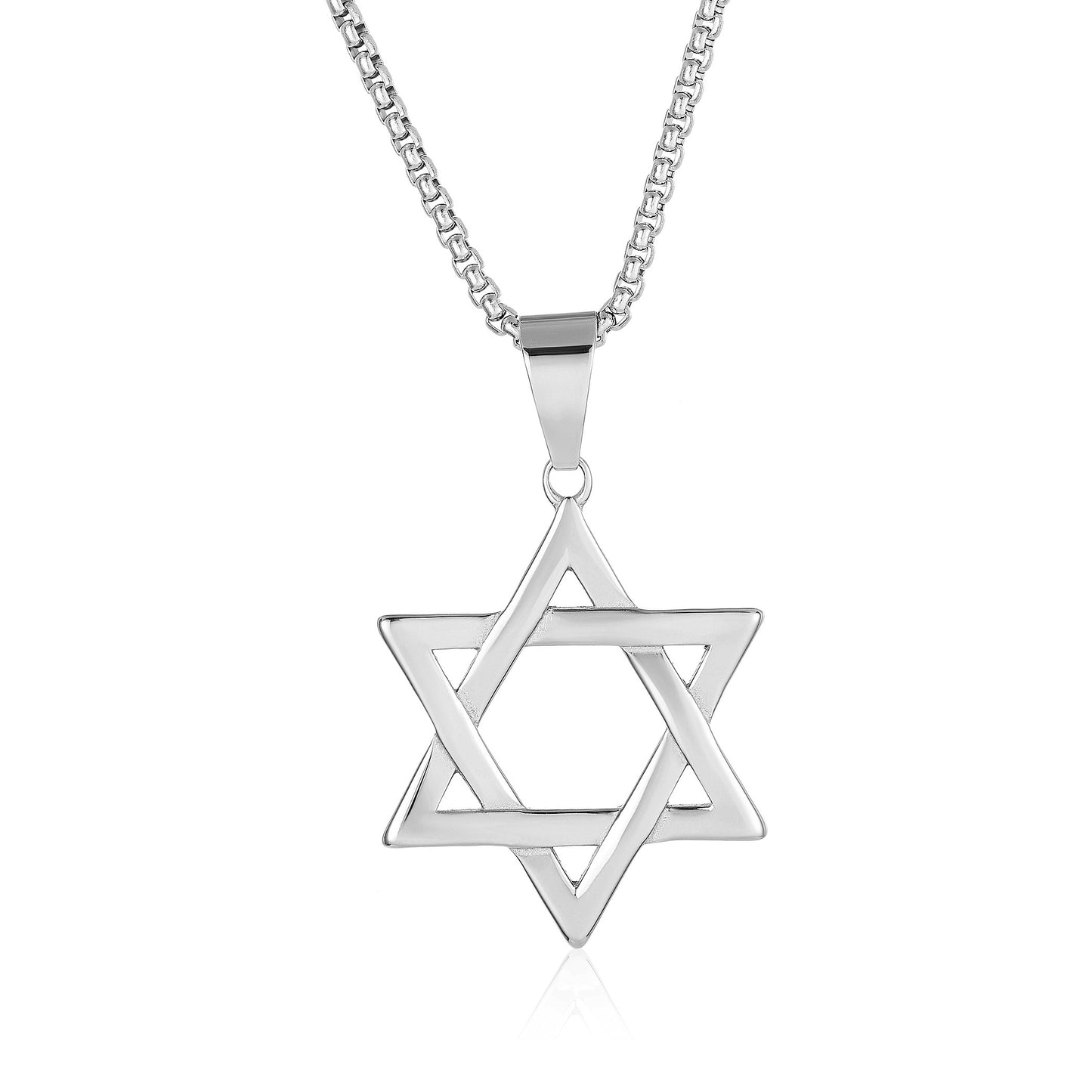 Large Star of David Polished Stainless Steel Necklace - 24"