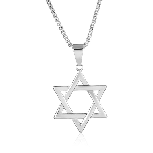 Large Star of David Polished Stainless Steel Necklace - 24"