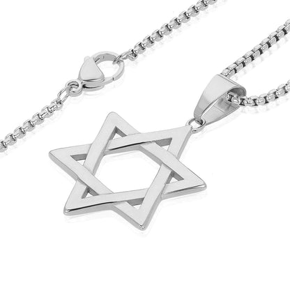 Large Star of David Polished Stainless Steel Necklace - 24"