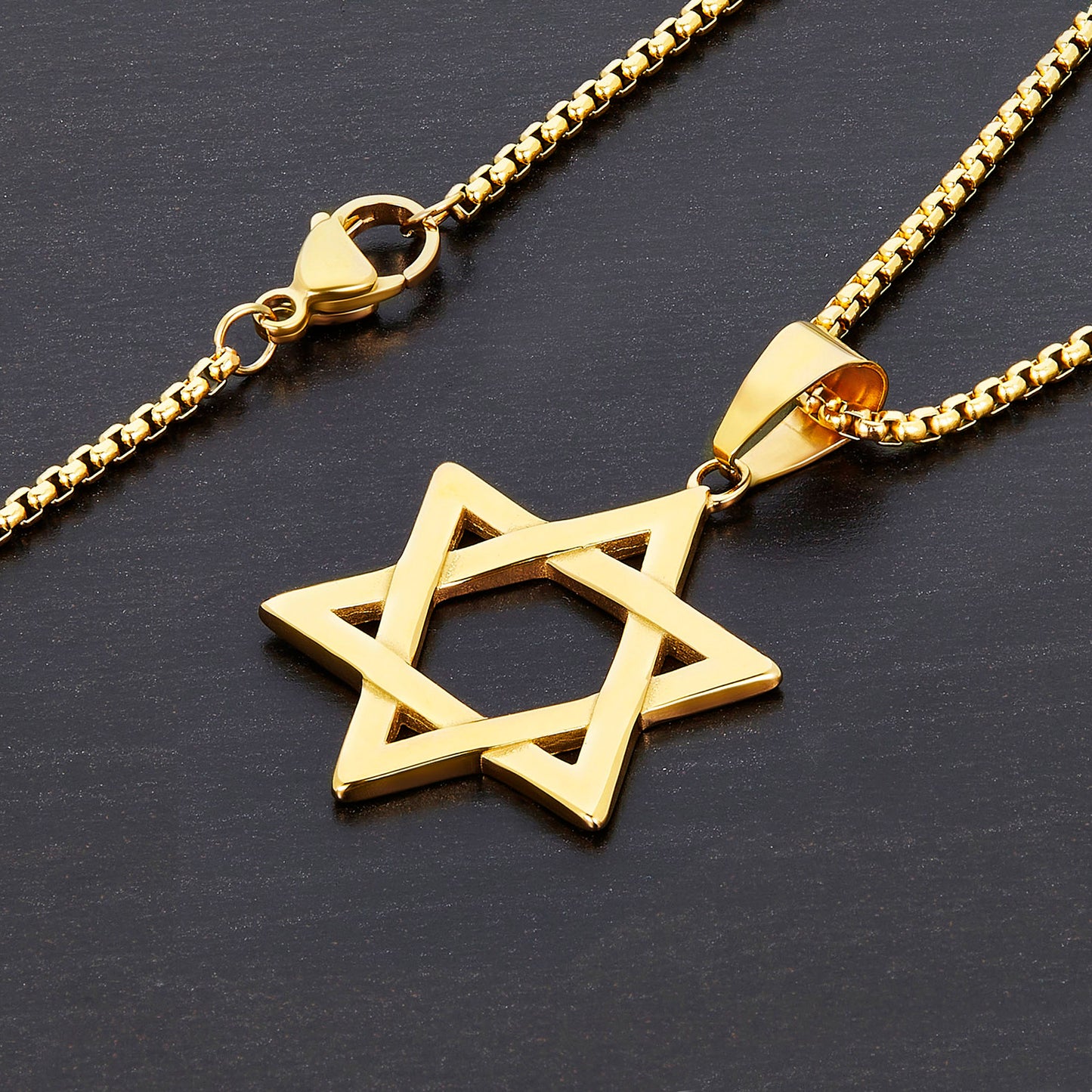 Large Star of David Polished Stainless Steel Necklace - 24"