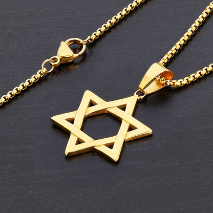 Large Star of David Polished Stainless Steel Necklace - 24"