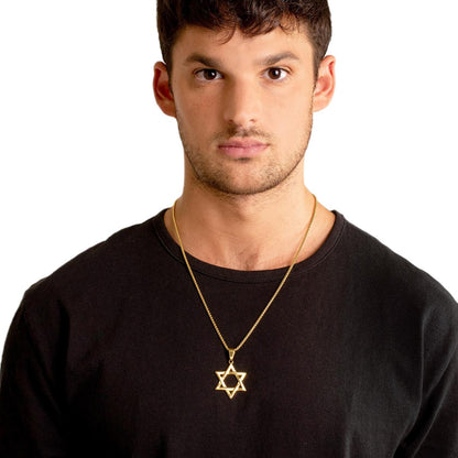 Large Star of David Polished Stainless Steel Necklace - 24"