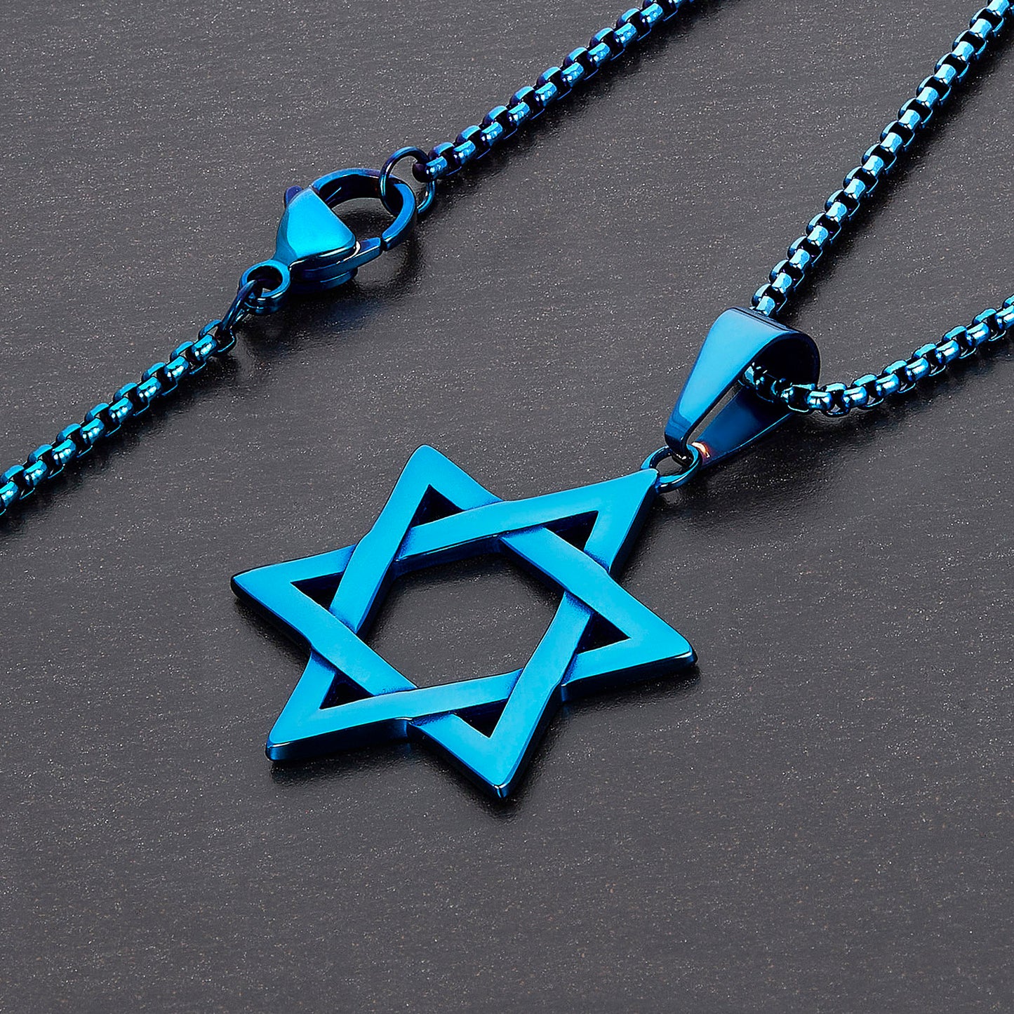 Large Star of David Polished Stainless Steel Necklace - 24"