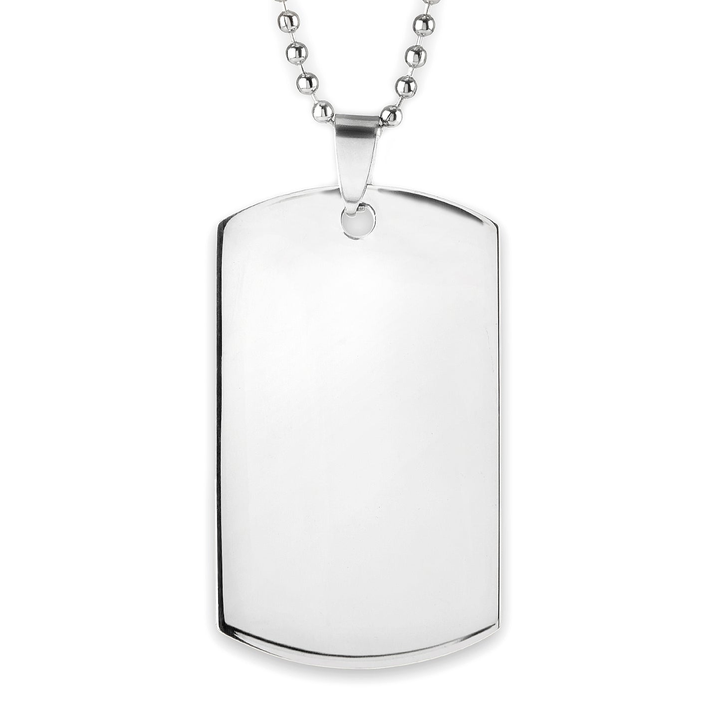 Men's Polished Mirror Finish Engravable Dog Tag Stainless Steel Necklace