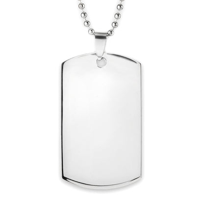 Men's Polished Mirror Finish Engravable Dog Tag Stainless Steel Necklace