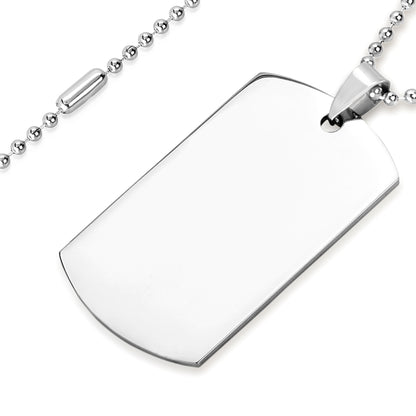 Men's Polished Mirror Finish Stainless Steel Engravable Dog Tag Pendant