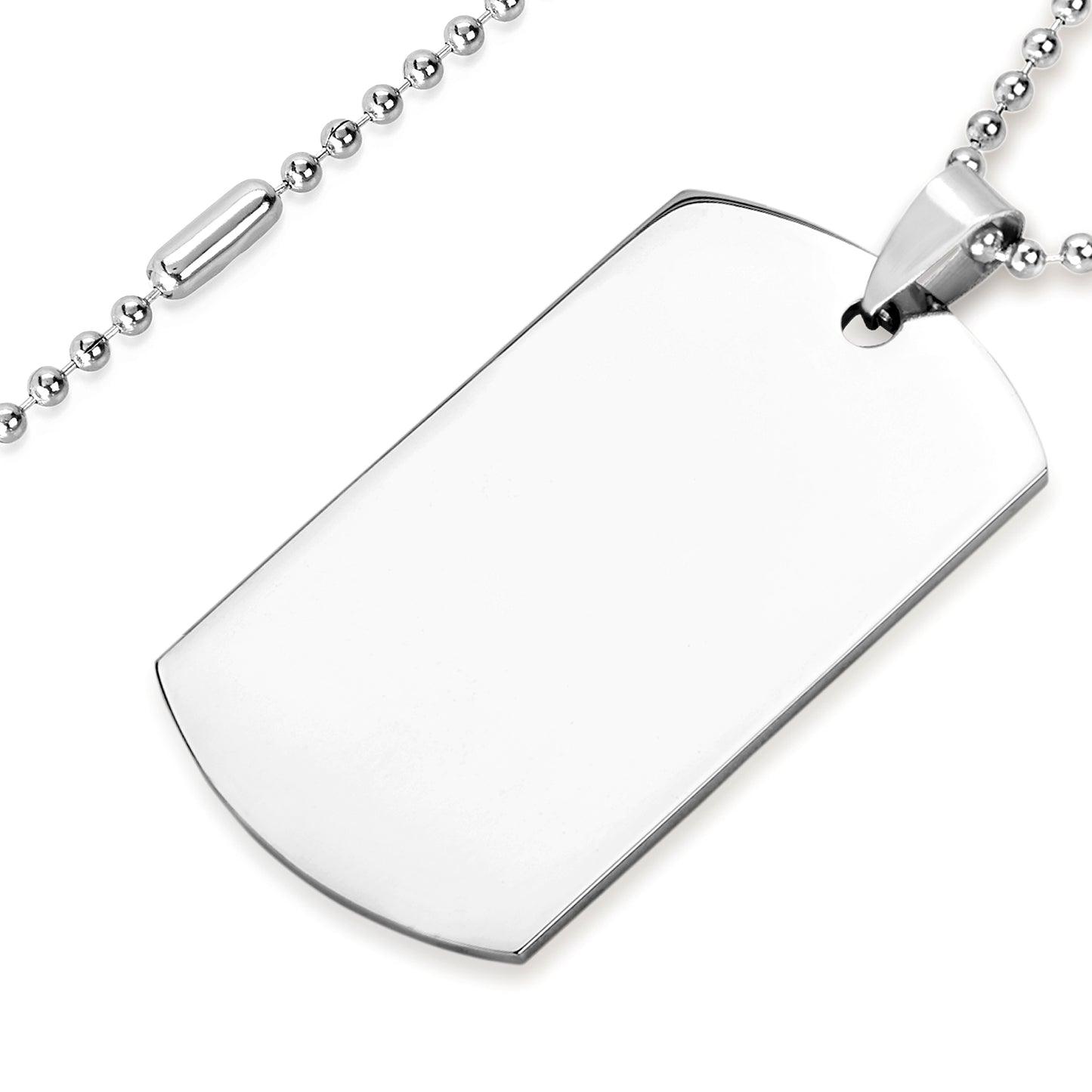 Men's Polished Mirror Finish Engravable Dog Tag Stainless Steel Necklace