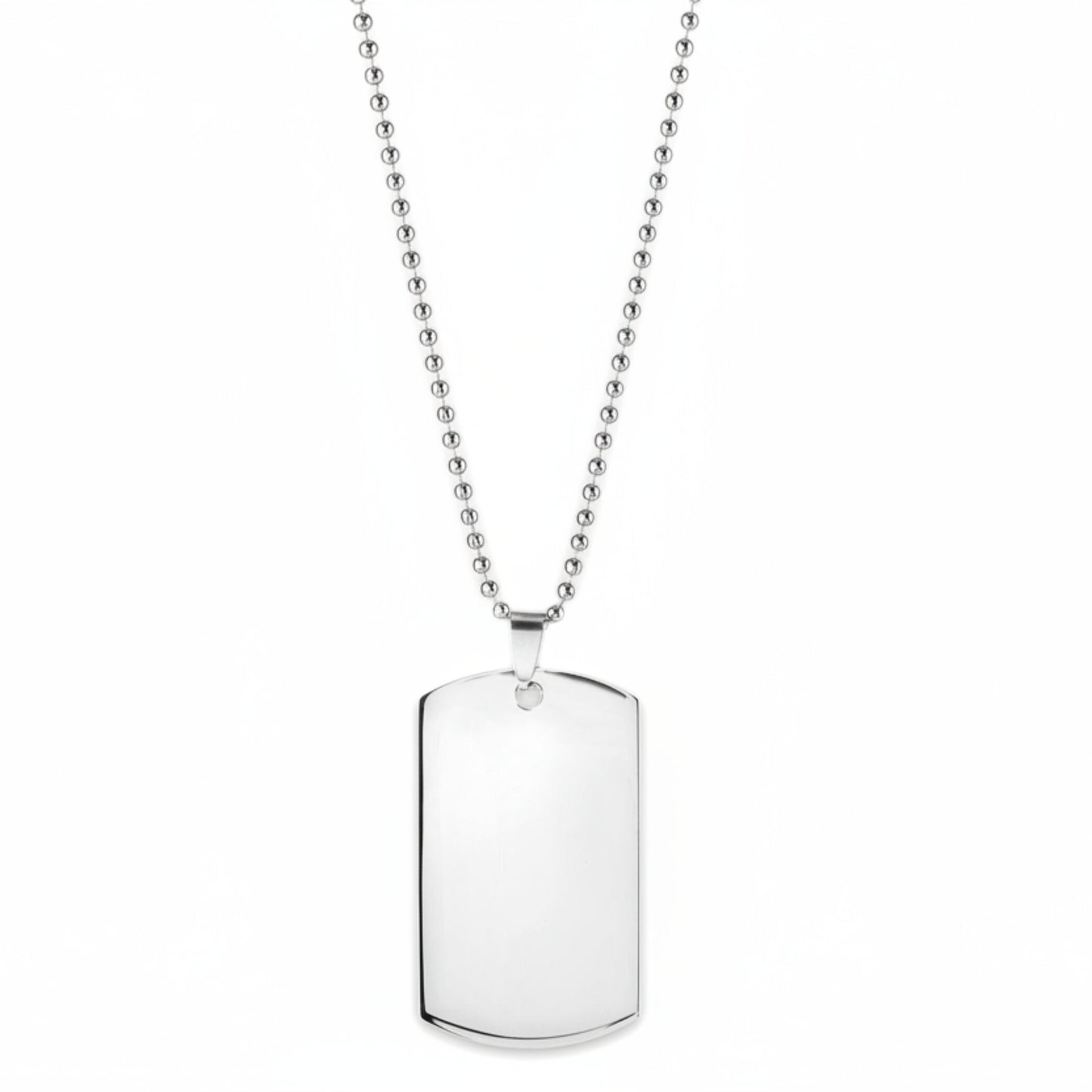 Men's Polished Mirror Finish Engravable Dog Tag Stainless Steel Necklace