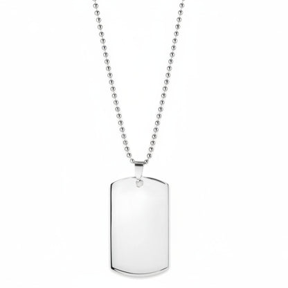 Men's Polished Mirror Finish Engravable Dog Tag Stainless Steel Necklace