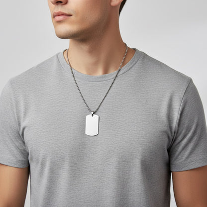 Men's Polished Mirror Finish Engravable Dog Tag Stainless Steel Necklace