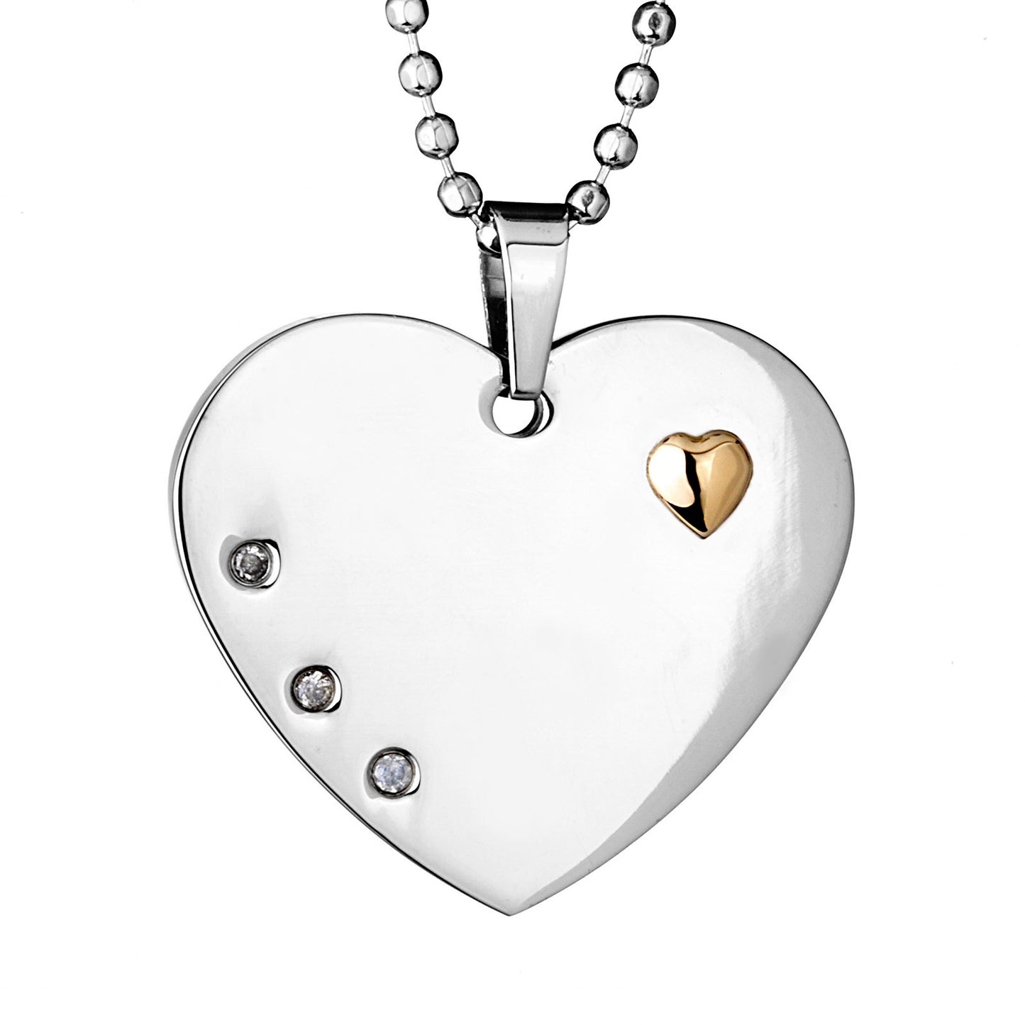 ELYA Gold Heart with 3 CZs Heart Stainless Steel Pendant Necklace - 24"