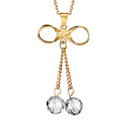 Women's Dangling Beads Bow Shaped Gold Plated Steel Necklace - 18"