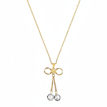 Women's Dangling Beads Bow Shaped Gold Plated Steel Necklace - 18"