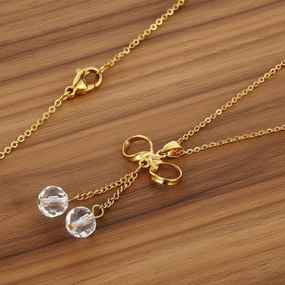 Women's Dangling Beads Bow Shaped Gold Plated Steel Necklace - 18"