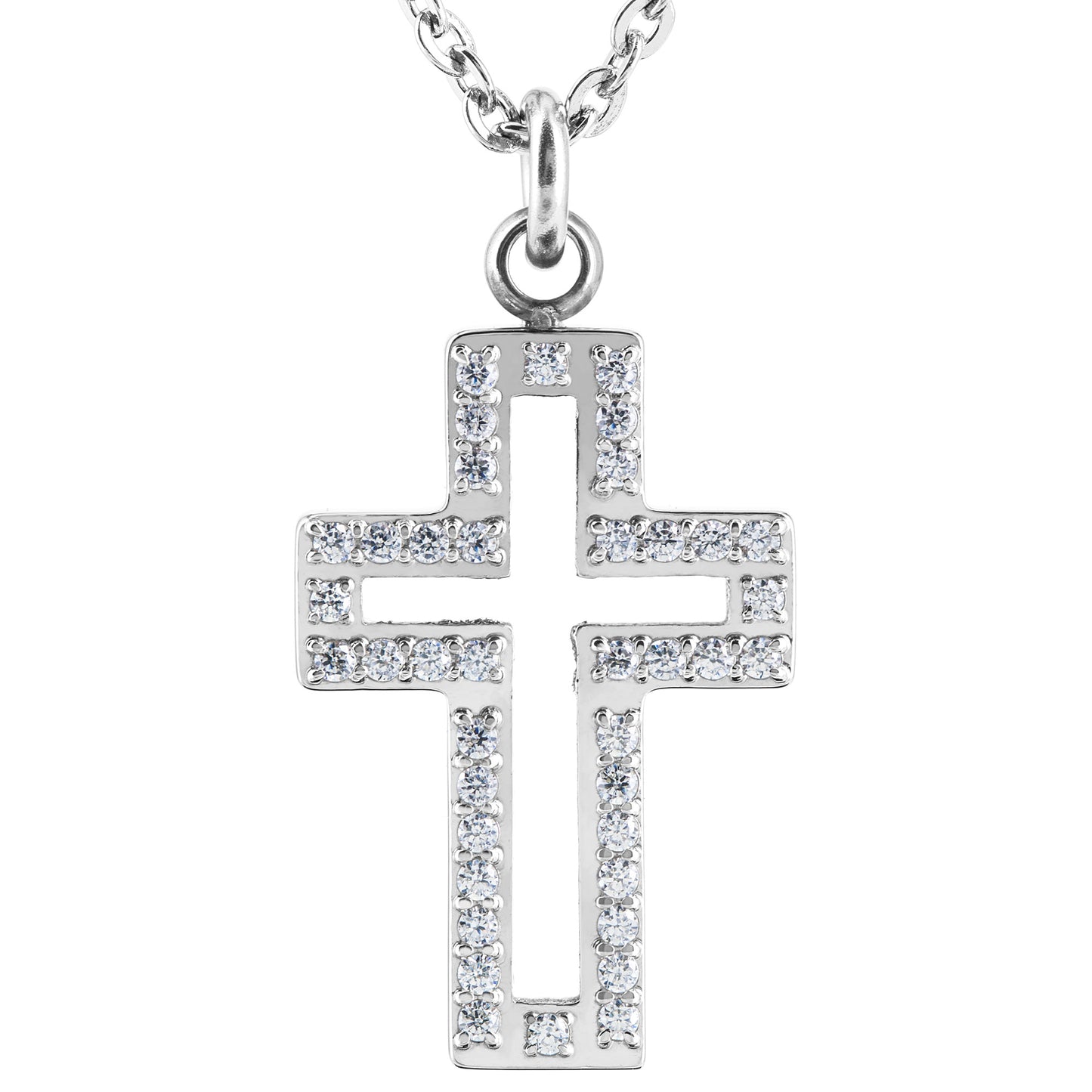 ELYA Cubic Zirconia Cut Out Cross Stainless Steel Pendant Necklace - 19"