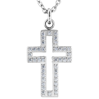 Women's Cubic Zirconia Cut Out Cross Steel Necklace - 19"