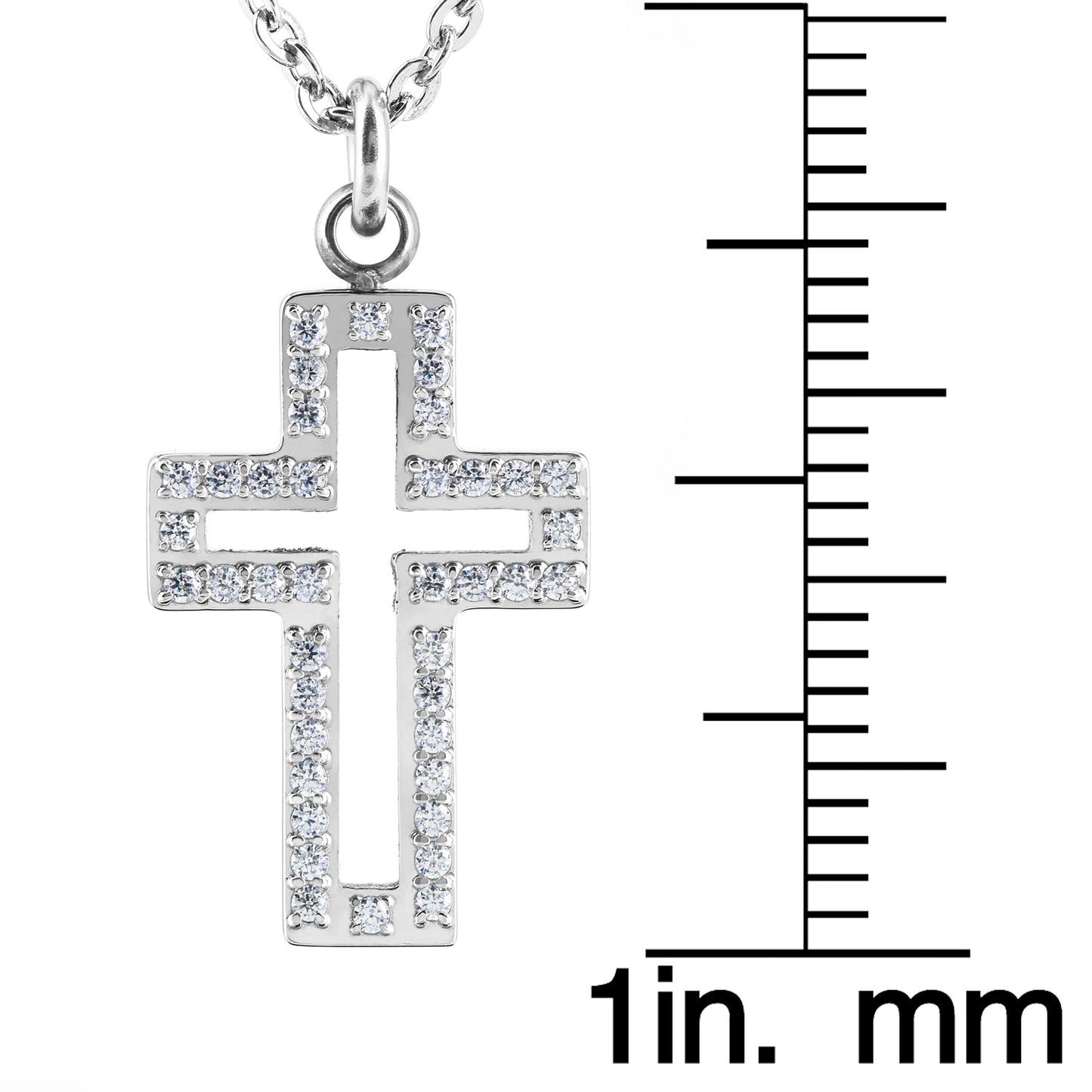 Women's Cubic Zirconia Cut Out Cross Steel Necklace - 19"