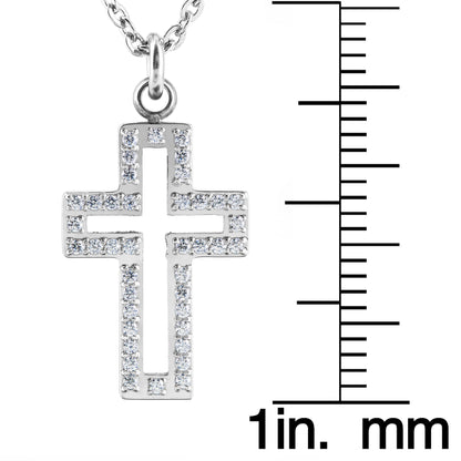 Women's Cubic Zirconia Cut Out Cross Steel Necklace - 19"