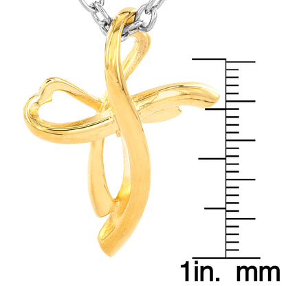 Women's Polished Infinity Cross Gold Plated Steel Pendant Necklace - 19"
