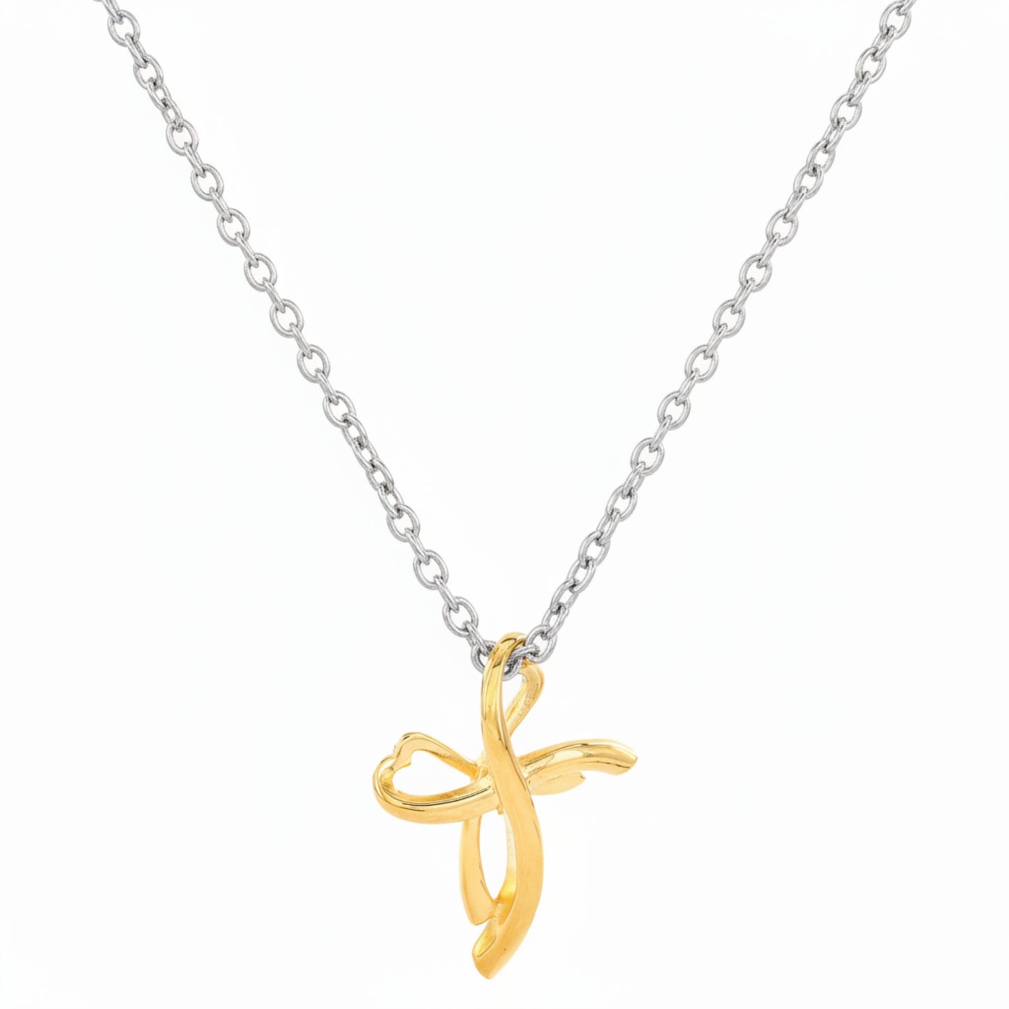 Women's Polished Infinity Cross Gold Plated Steel Pendant Necklace - 19"