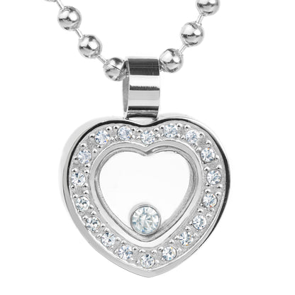 ELYA Cubic Zirconia Heart Stainless Steel Pendant Necklace - 24"