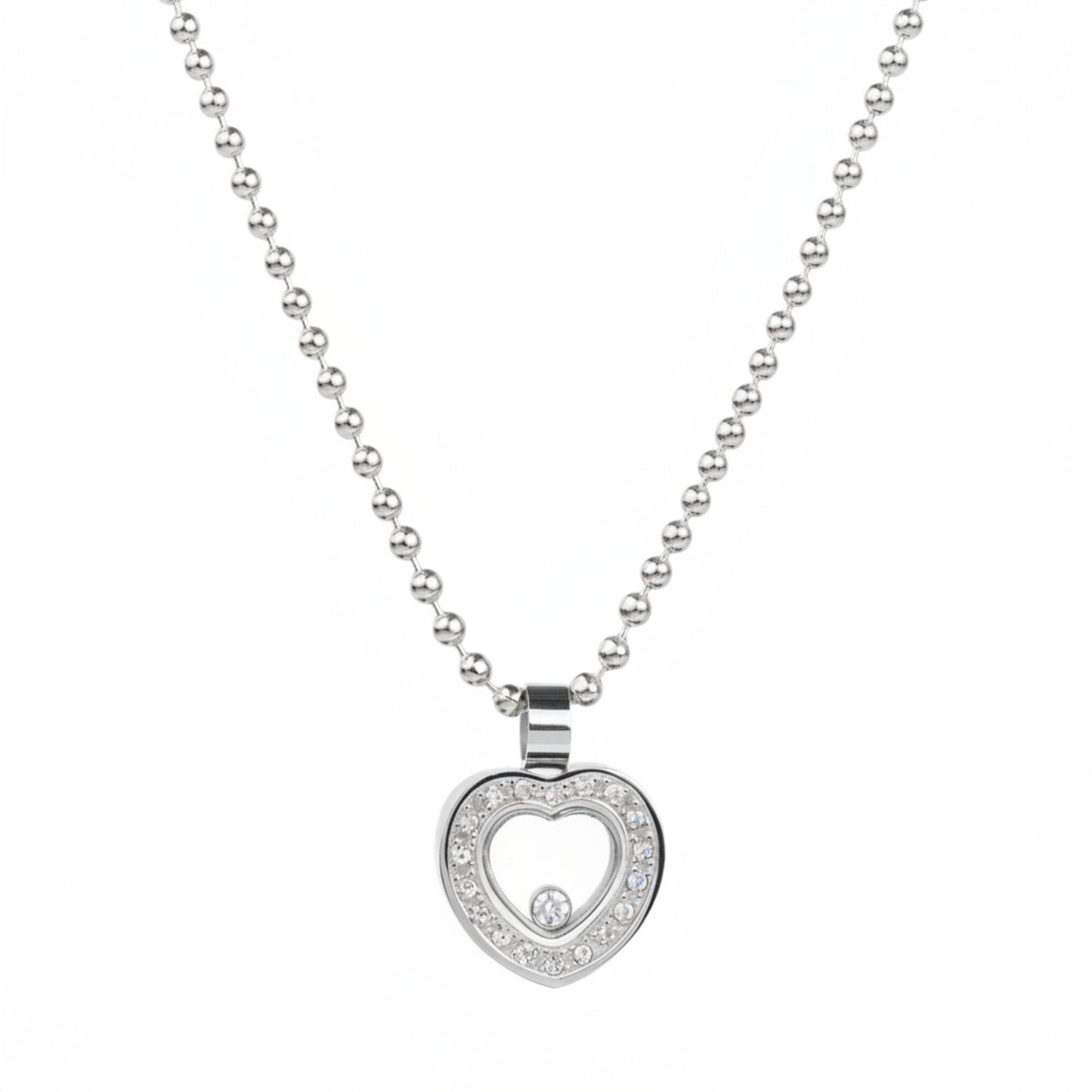 Women's Cubic Zirconia Heart Stainless Steel Pendant Necklace - 24"
