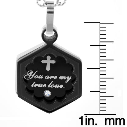 Women's Inspirational Black Plated Stainless Steel Necklace - 19"