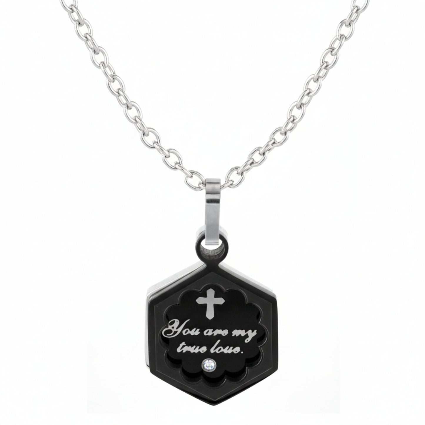 Women's Inspirational Black Plated Stainless Steel Necklace - 19"