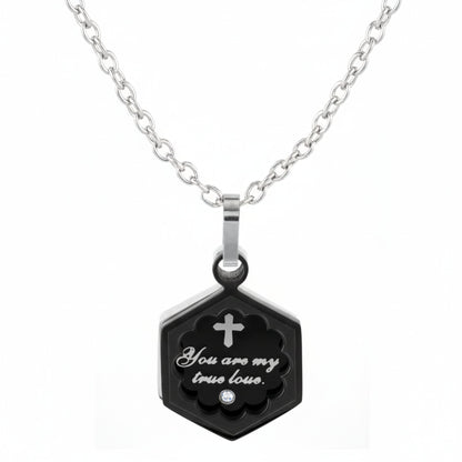 Women's Inspirational Black Plated Stainless Steel Necklace - 19"