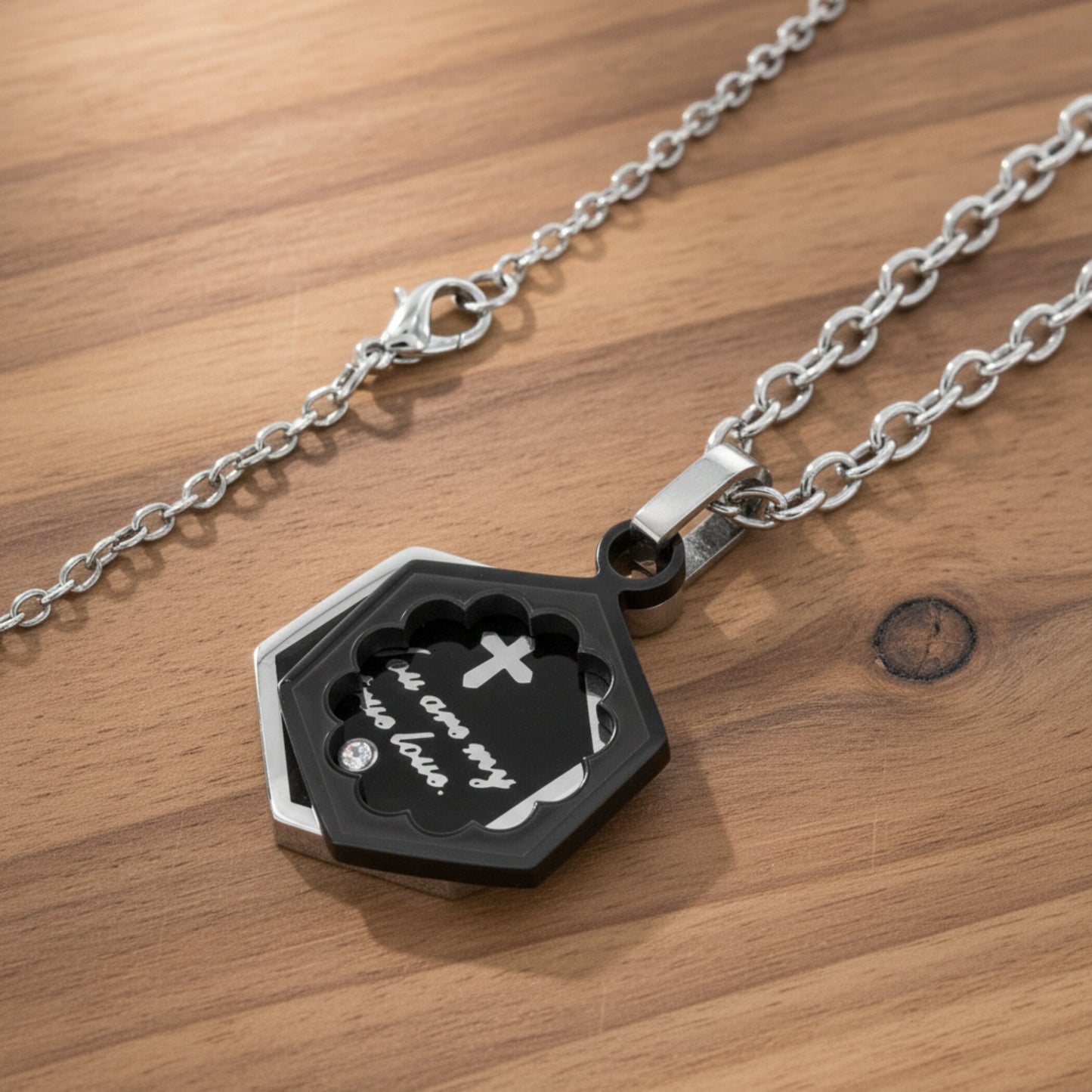 Women's Inspirational Black Plated Stainless Steel Necklace - 19"