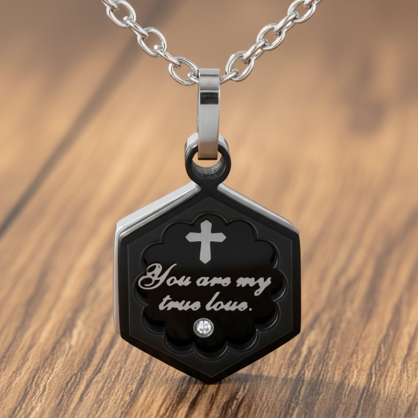 Women's Inspirational Black Plated Stainless Steel Necklace - 19"