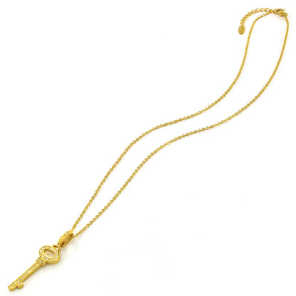 Women's Polished Cubic Zirconia Key Shaped Gold Plated Necklace - 16"