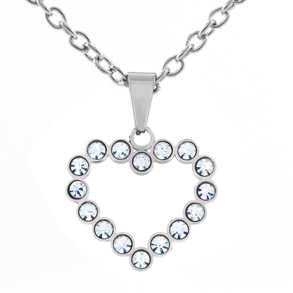 Cubic Zirconia Open Heart Pendant Stainless Steel Necklace - 19"