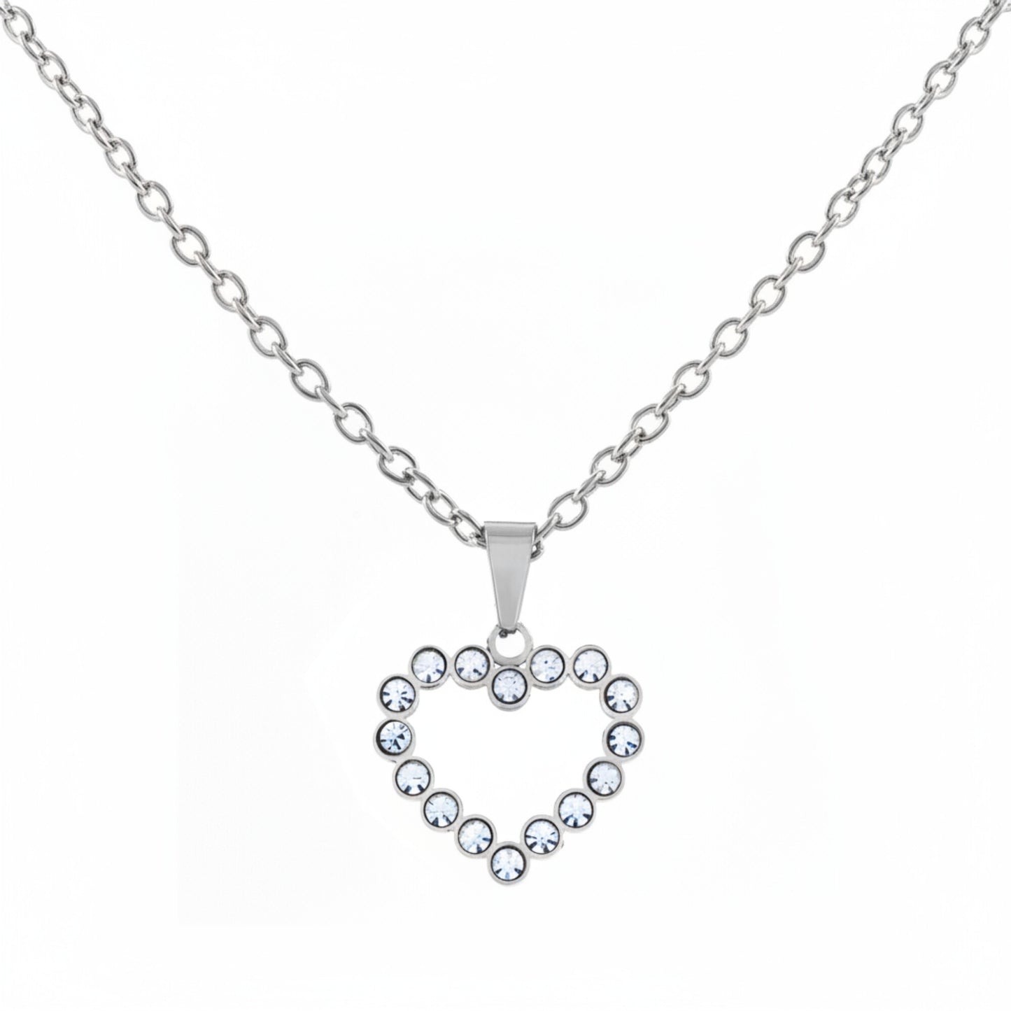 Women's Cubic Zirconia Open Heart Stainless Steel Necklace - 19"