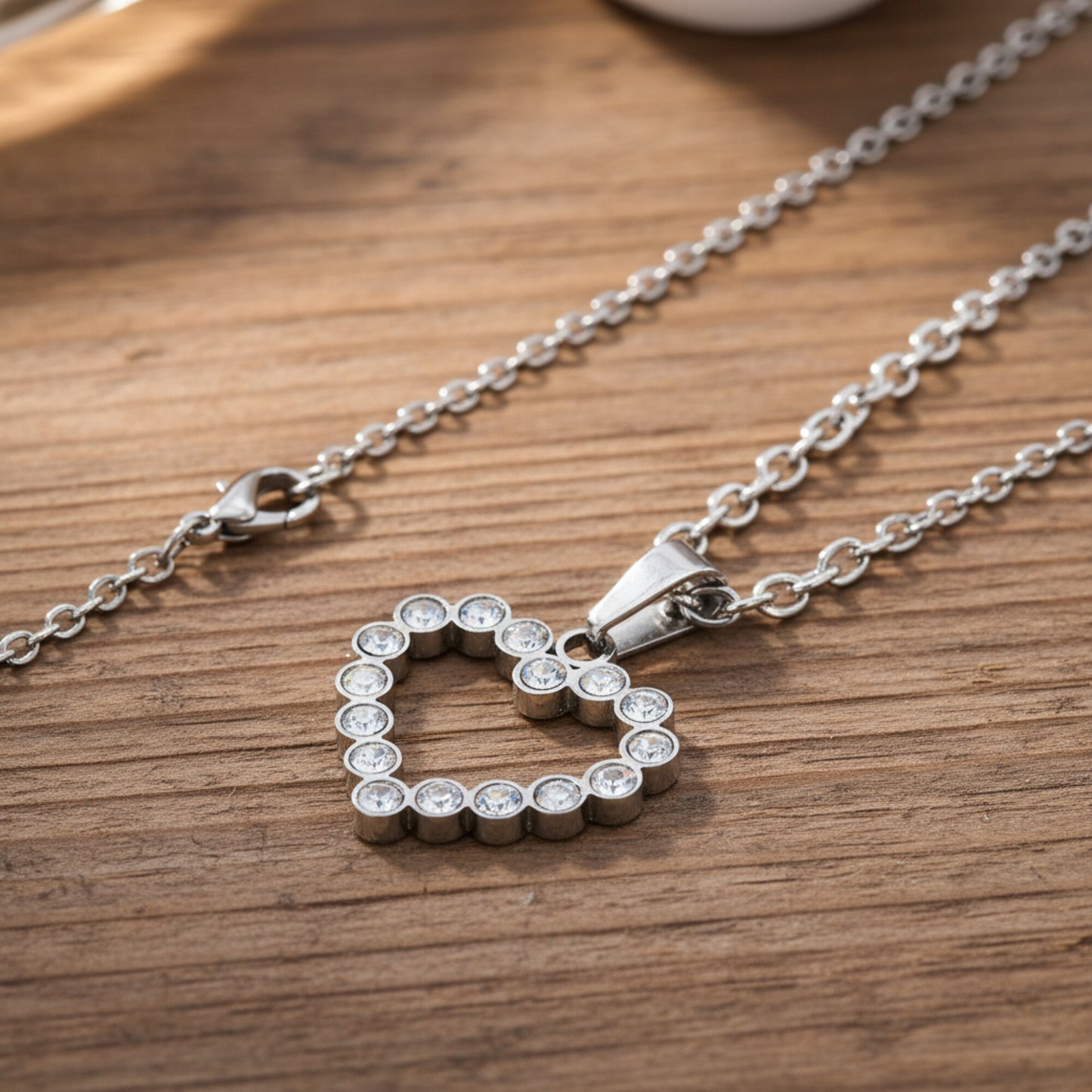 Women's Cubic Zirconia Open Heart Stainless Steel Necklace - 19"