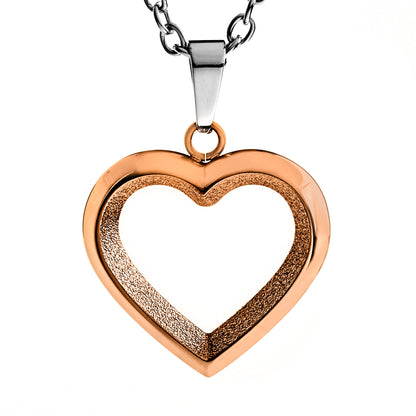 Open Heart Pendant Rose Gold Plated Stainless Steel Necklace - 19"